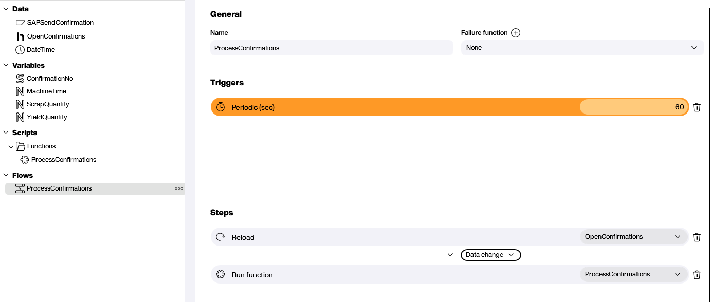 Peakboard Hub Flow periodic trigger steps configuration