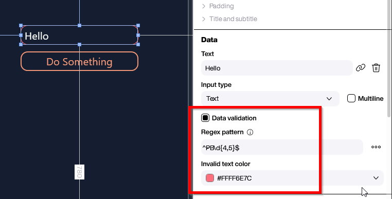 Peakboard text box showing regex validation feedback