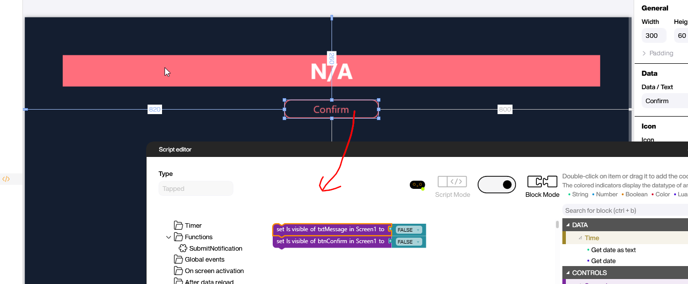 Peakboard app layout showing hidden notification controls