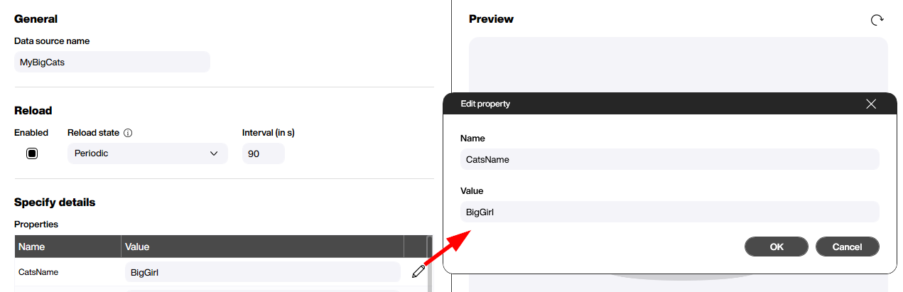 Peakboard custom list text parameter input