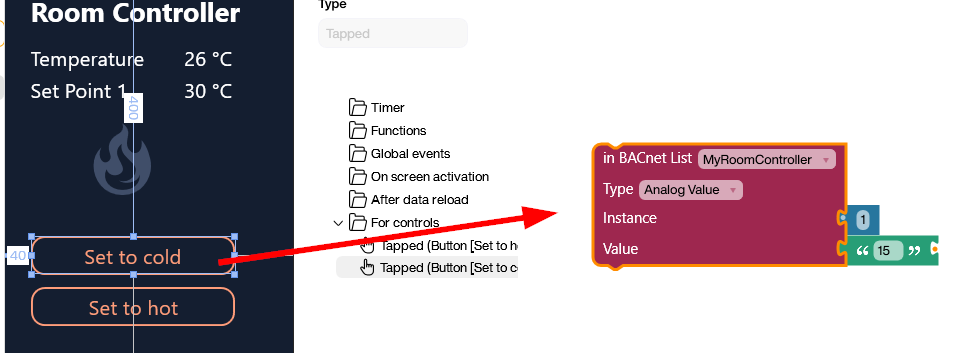 Peakboard Building Block writing a BACnet attribute value
