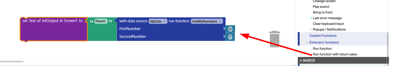 Peakboard Building Block calling the custom function