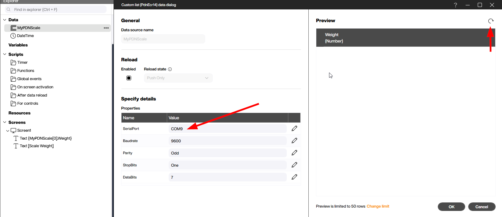 CAS Extension Parameters - COM Port Configuration in Peakboard
