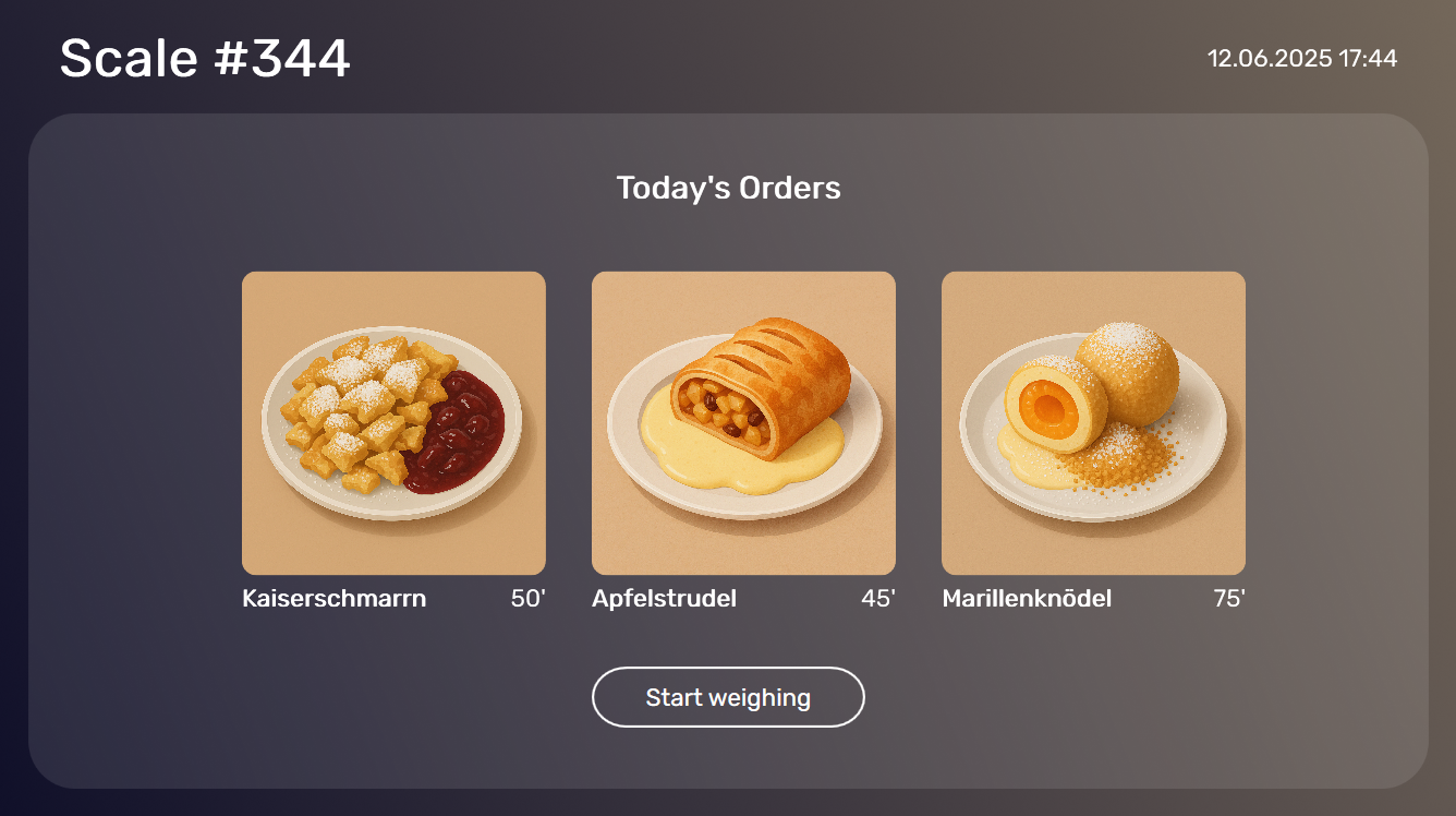 Peakboard Recipe Selection Interface - Austrian Dessert Baking Application