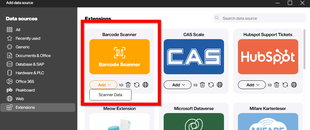 Peakboard Barcode Scanner Extension configuration on SCORPION 6X V2