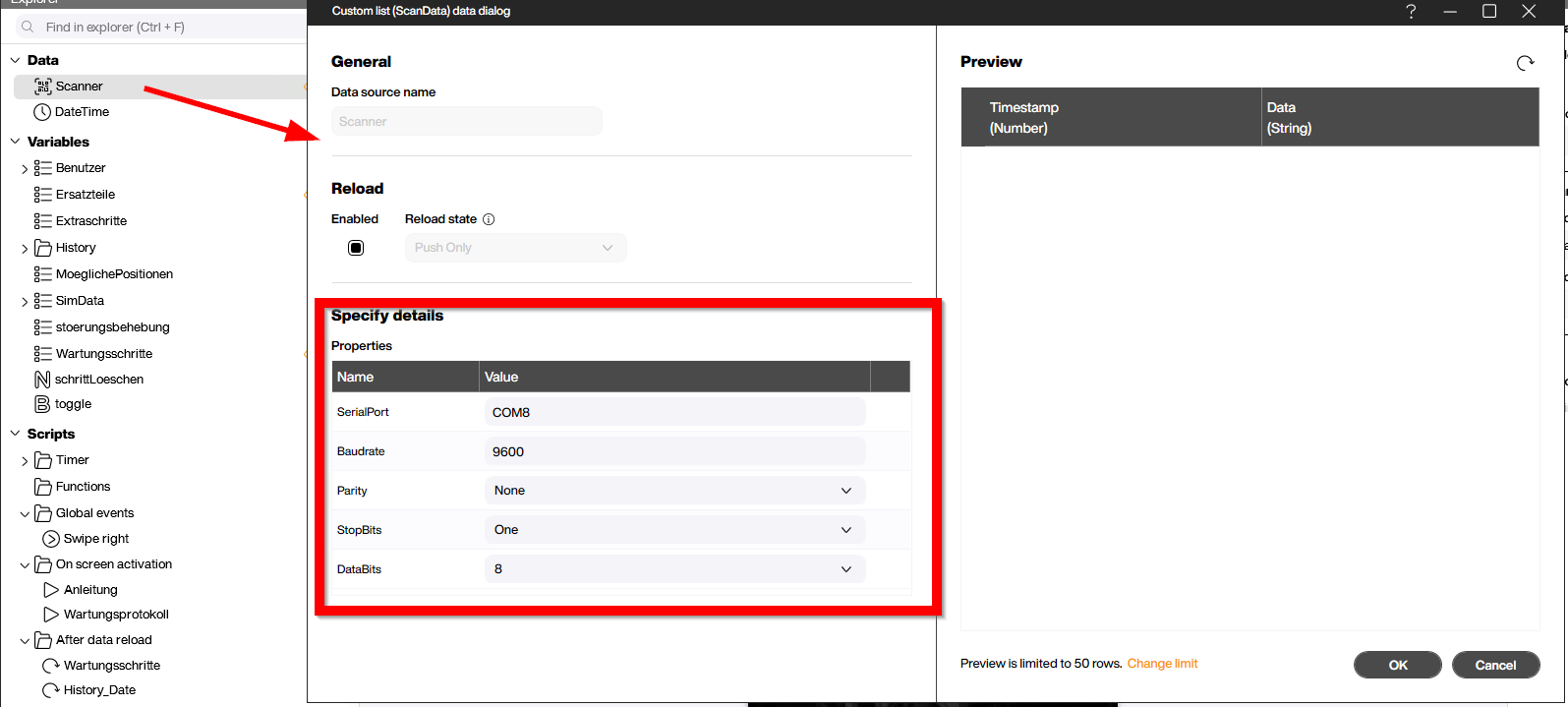 Barcode scanning workflow in Peakboard BYOD application