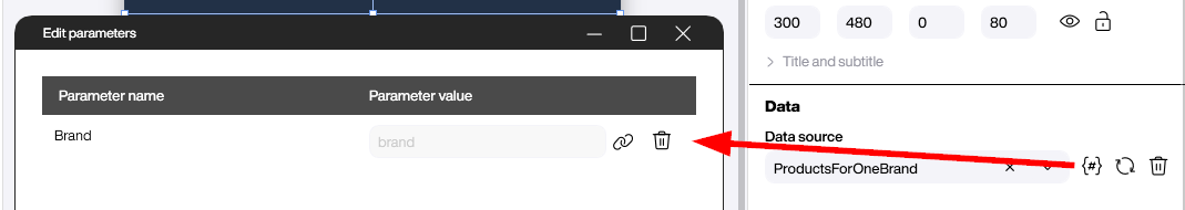 Binding parameter to brand column for dynamic product filtering