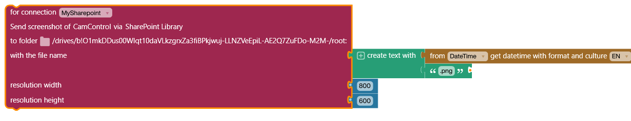 Peakboard camera upload image to SharePoint Building Block