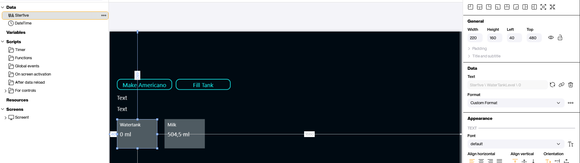 Peakboard Coffee Machine UI Example