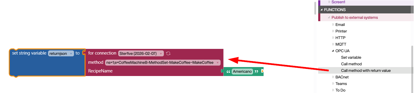 Peakboard OPC UA Function JSON Return Example
