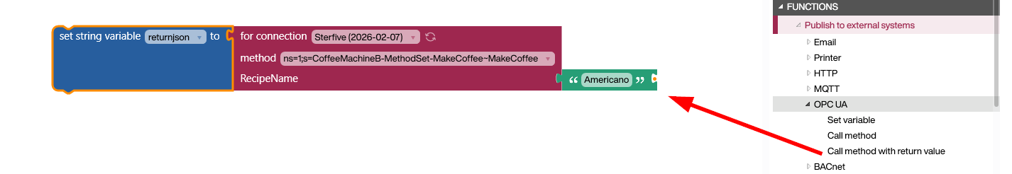 Peakboard MakeCoffee OPC UA Function Example