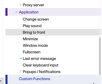 Peakboard Building Blocks showing application window controls like bring to front, minimize, window mode, and fullscreen