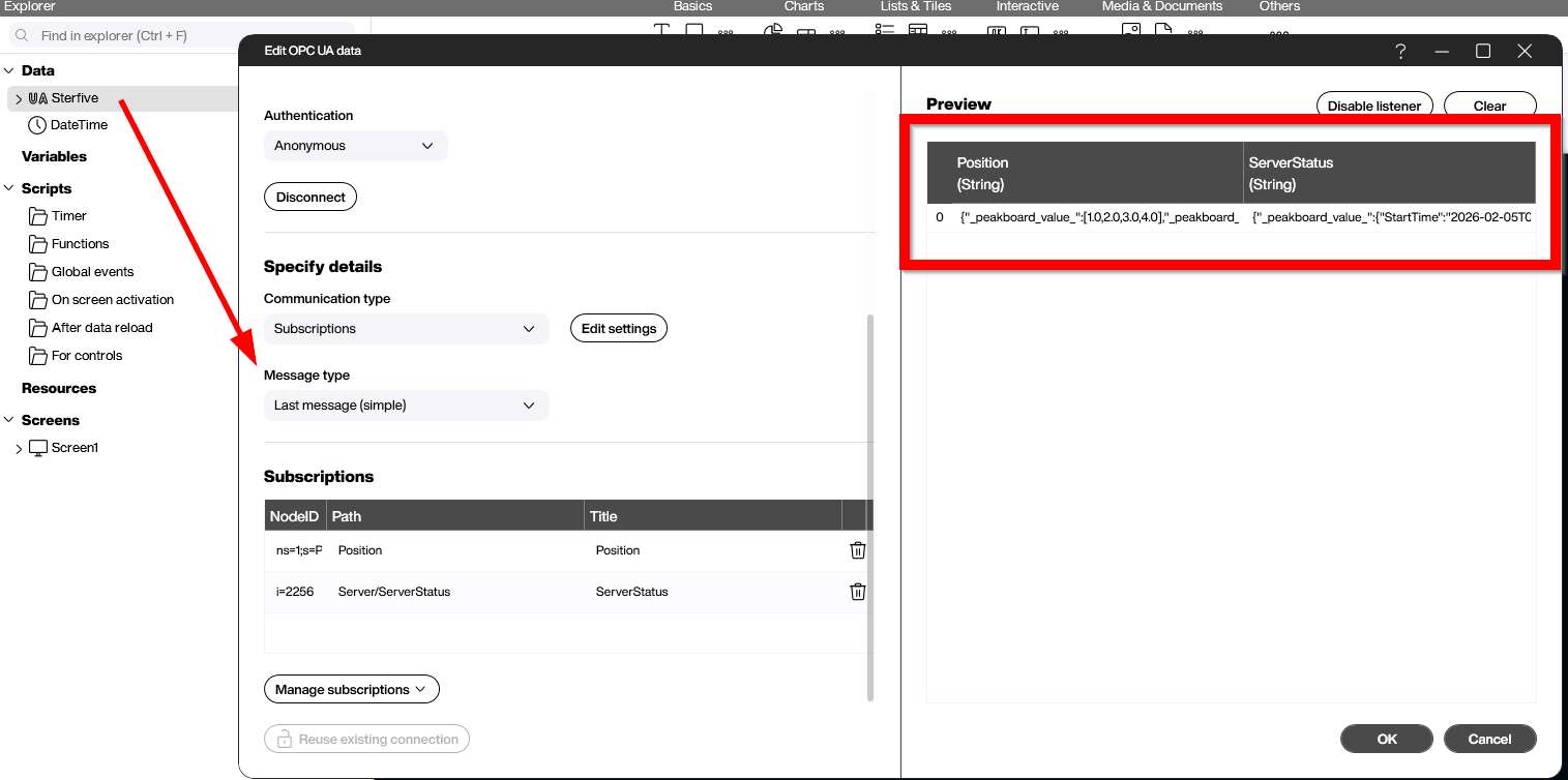 OPC UA Position Node Array Example