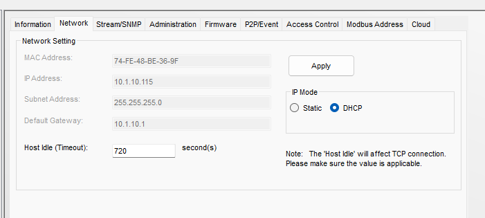 Configuring static or DHCP IP address for the Advantech ADAM-6051 module