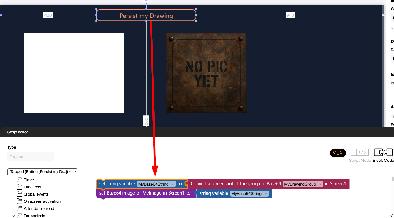Peakboard Building Blocks converting a drawing group to a Base64 string and assigning it to an image control