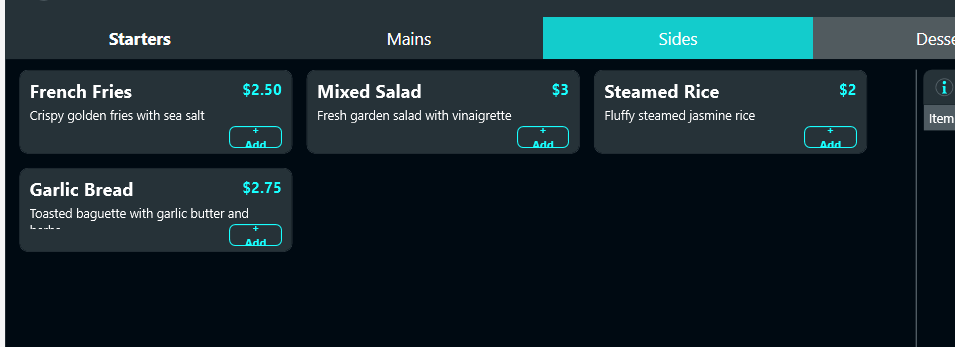 Generated item cards with Add buttons that show an ugly word wrap between the plus symbol and the label