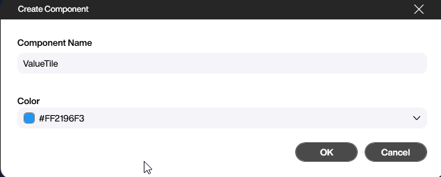 Naming the new custom component in the Peakboard Designer dialog