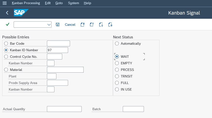 Firing a SAP Kanban event by setting a box to empty in transaction PK21