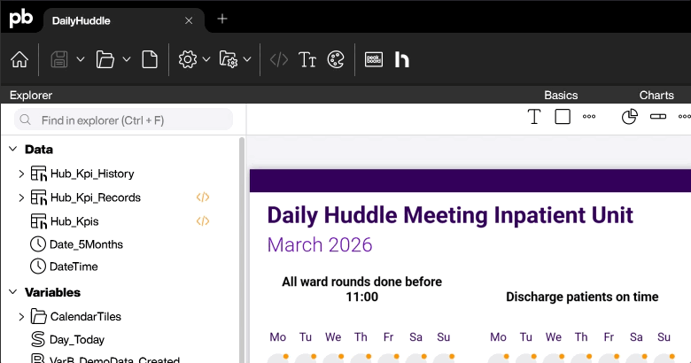 Peakboard Designer with several projects opened as tabs in a single window