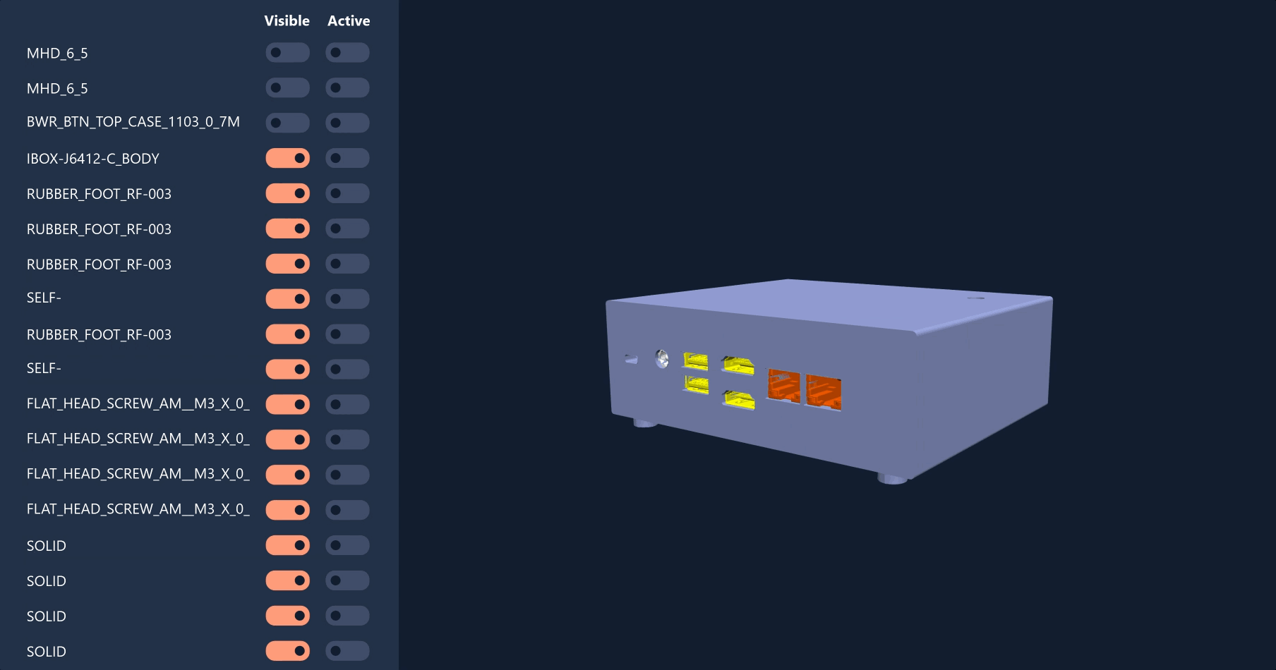 Peakboard Step control displaying a rotatable 3D CAD model