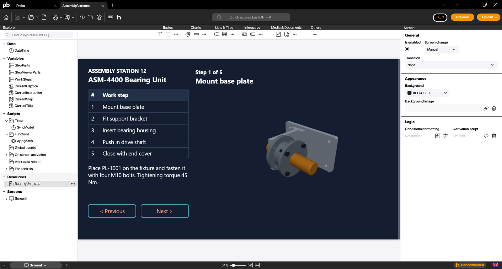 Explorer view of the finished project with lists, timer and function