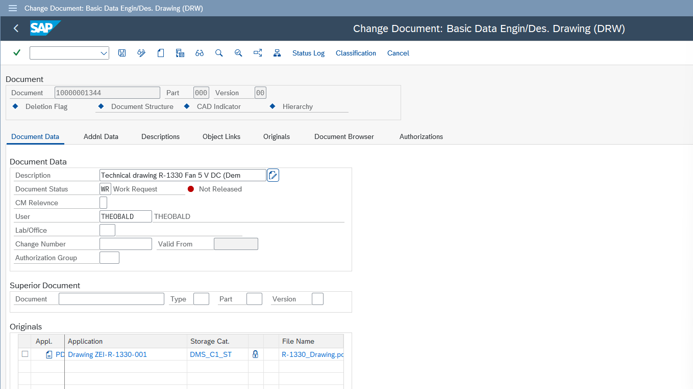Document info record with its original in SAP transaction CV02N
